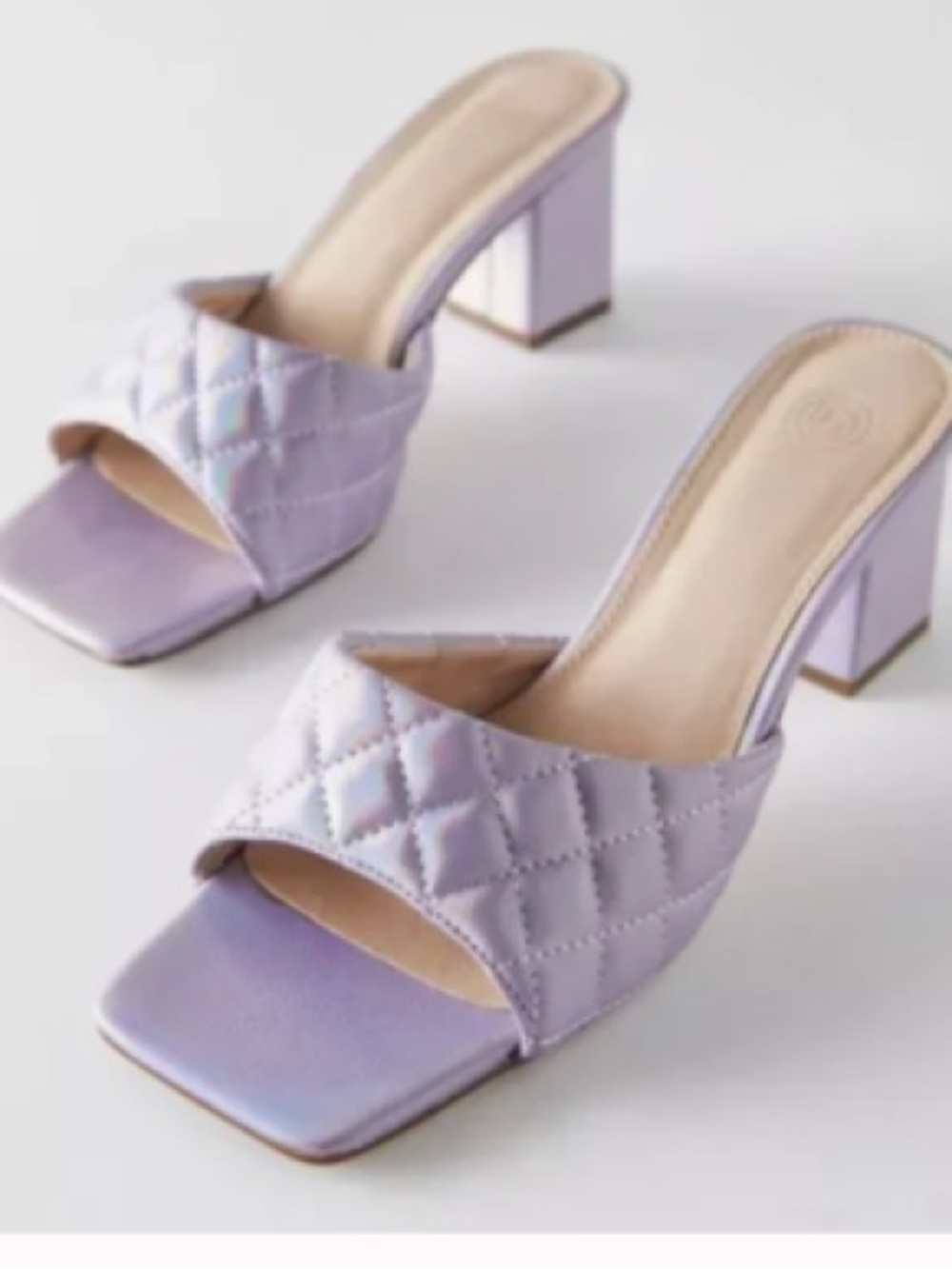 Urban Outfitters Callie quilted heel mules, iridescent lavender purple, size 9.5